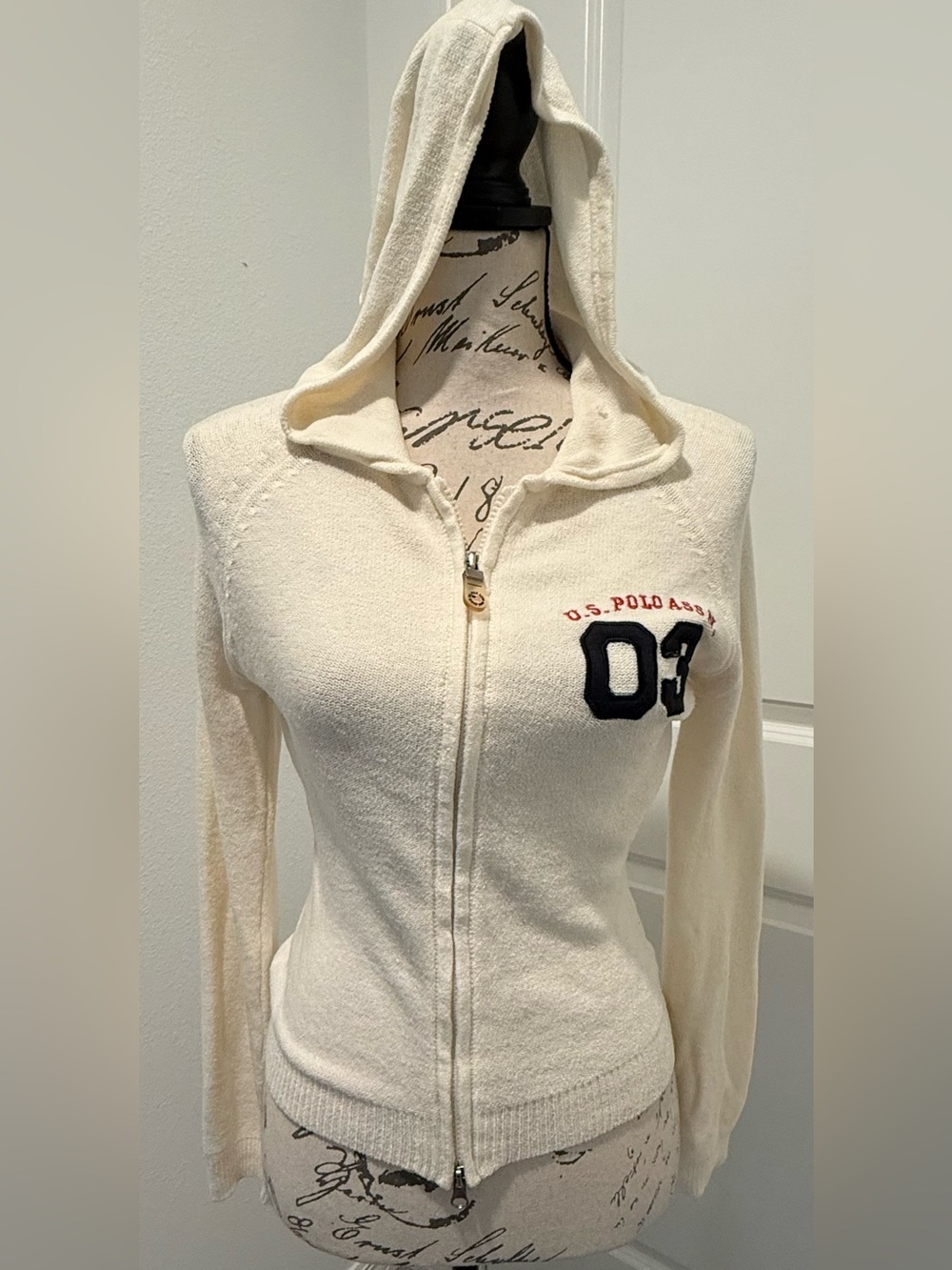 Vintage U.S. Polo Assn. Long Sleeve Full Dual Sided Zip Hooded Sweater w/Patch